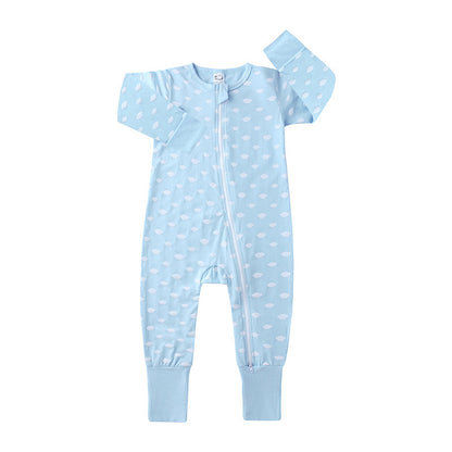 Newly Released at Buy Center: Spring And Autumn Long Sleeve Cotton Baby Jumpsuit Male And Female Baby Home Romper White Cloud Jumpsuit