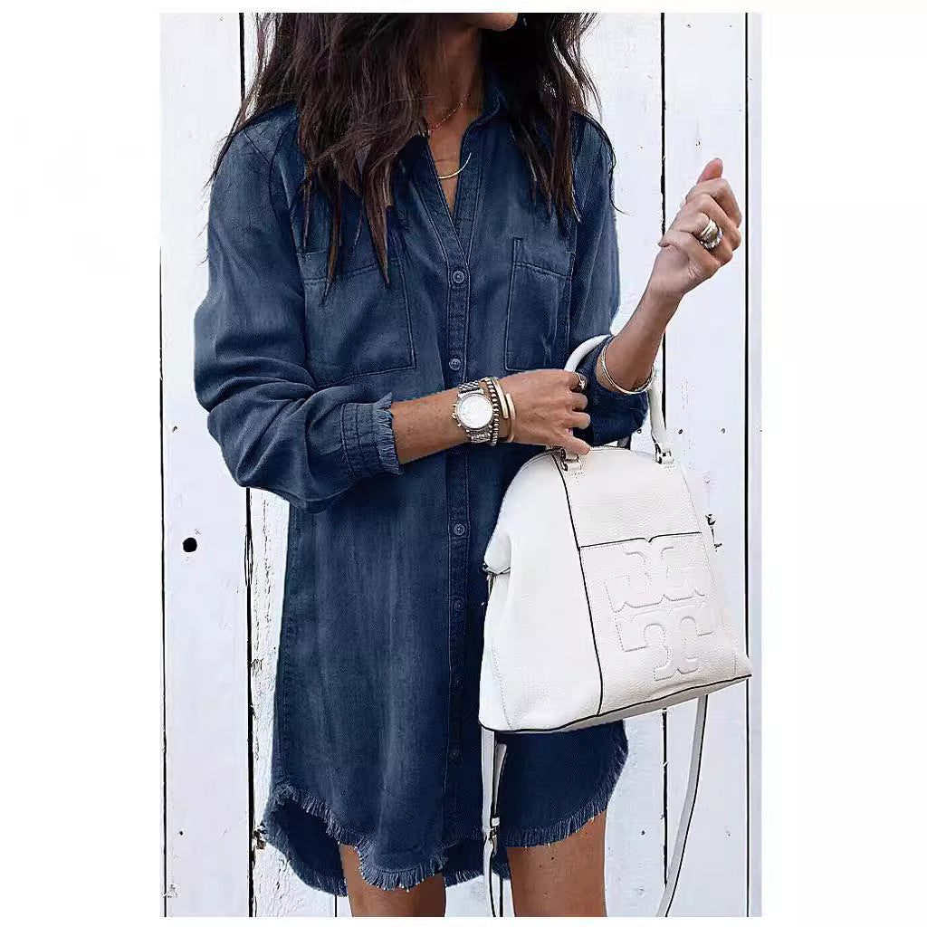 Plus Size Loose Women's Shirt Mid-length Denim Shirt Buy Center