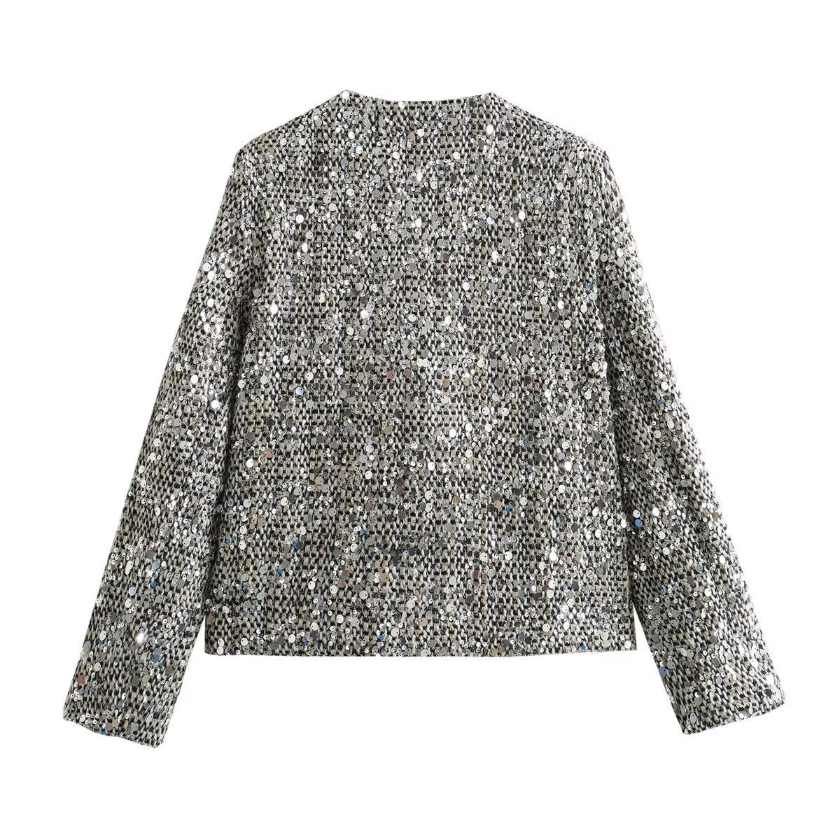 Women's Tweed Woolen Sequined Jacket Buy Center