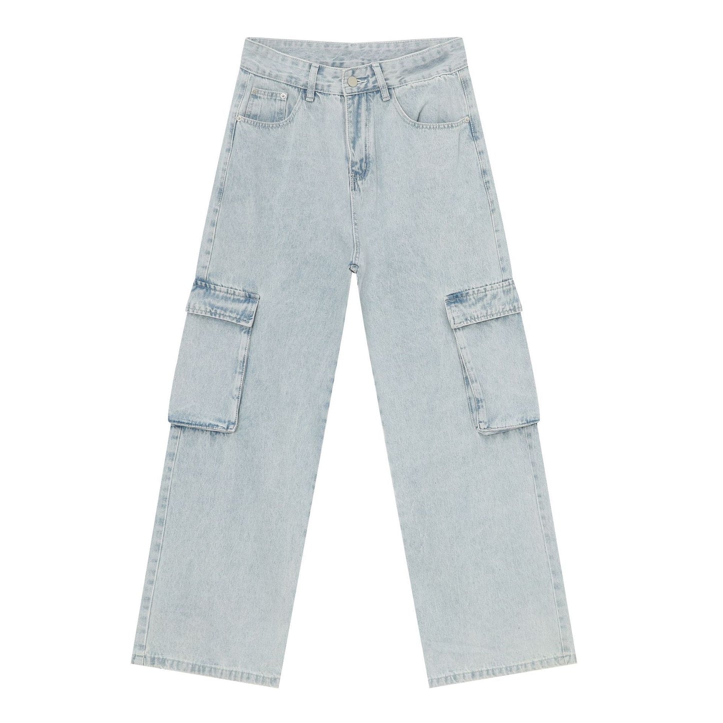 Jean cargo bleu clair délavé rétro pour homme