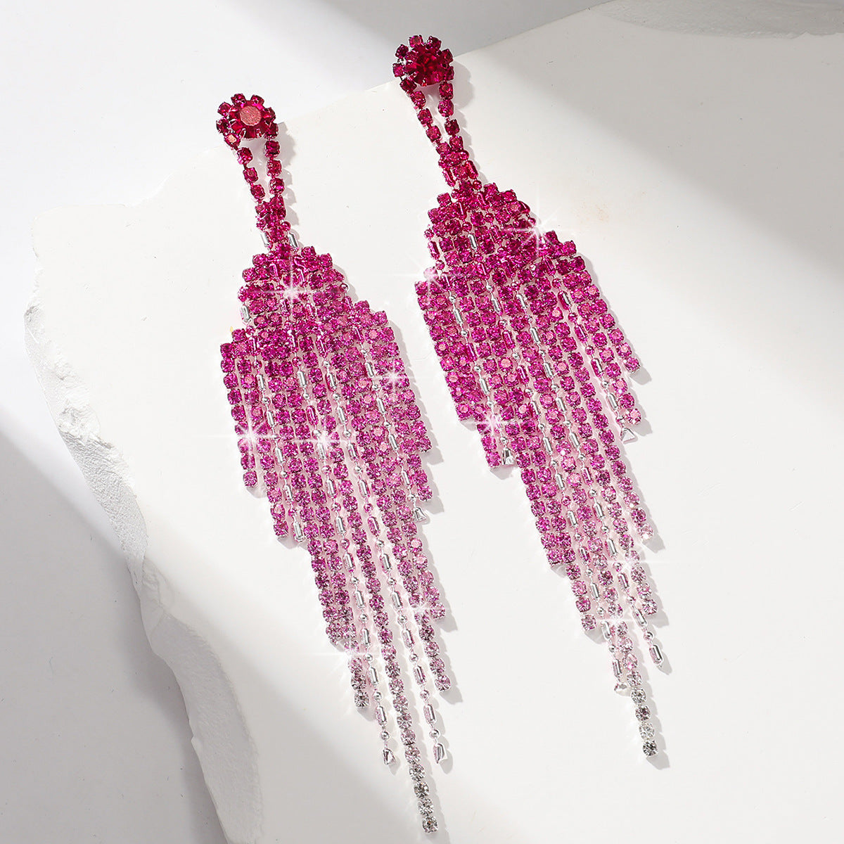 Buy Center Top Rated-Full Rhinestone Tassel High-grade Affordable Luxury Style Unique Design Earrings 80114703 Deep Rose Red