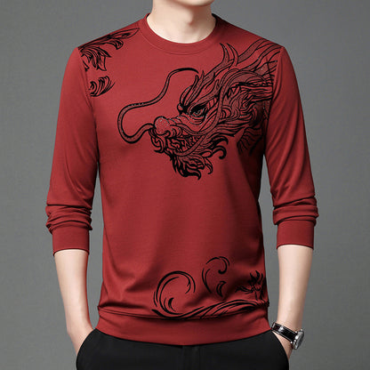 Round Neck Flocking Casual T-shirt Men G18 Chinese Red