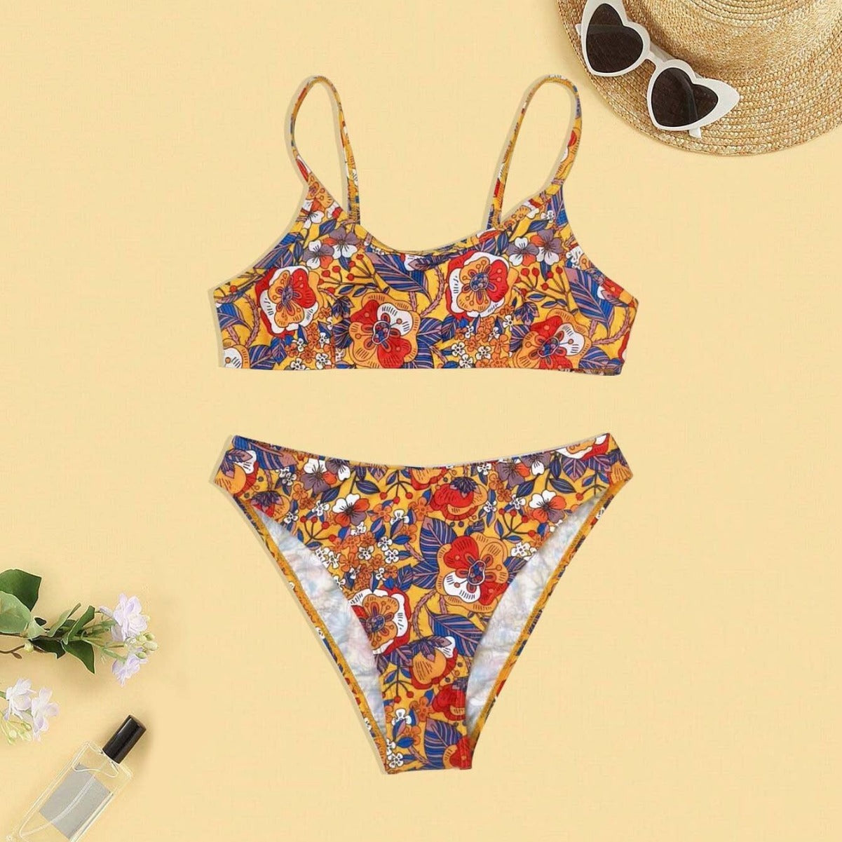 Newly Arrived at Buy Center: Plus Size Floral Print Strap Women's Bikini Swimsuit Color