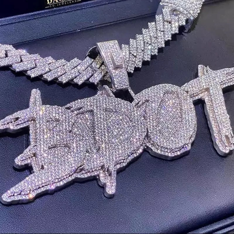 Newly Released at Buy Center: Amazon Letters Custom Full Of Diamond Micro-inlaid Pendant White gold Twist chain 24inch Five letters