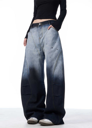 Gradient Tie-dye Machete Jeans Women's Wide-leg Trousers