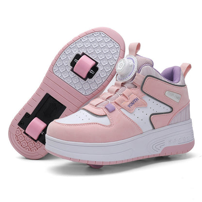 Fresh Arrivals at Buy Center: Double Wheel Heelys Children's Luminous Charging Roller Skating Deformation Skate Shoes 688 Pink