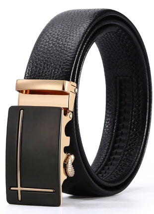 Ceinture d'affaires à boucle automatique en cuir pour homme