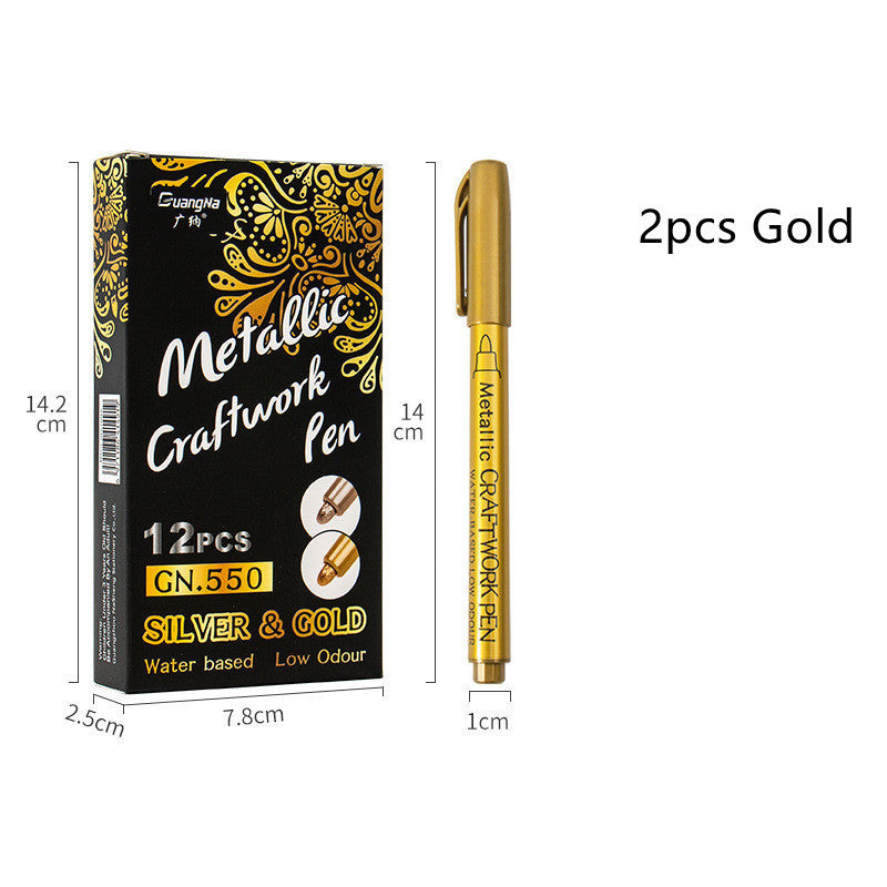 Trending Now at Buy Center: English Packaging Metal Paint Pen 2pcs Gold