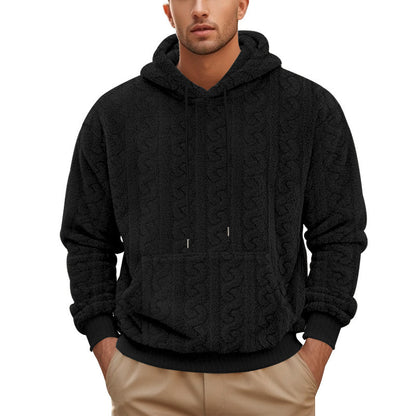 Pull à capuche en jacquard pelucheux pour hommes, automne et hiver, européen et américain, pour le sport et les loisirs