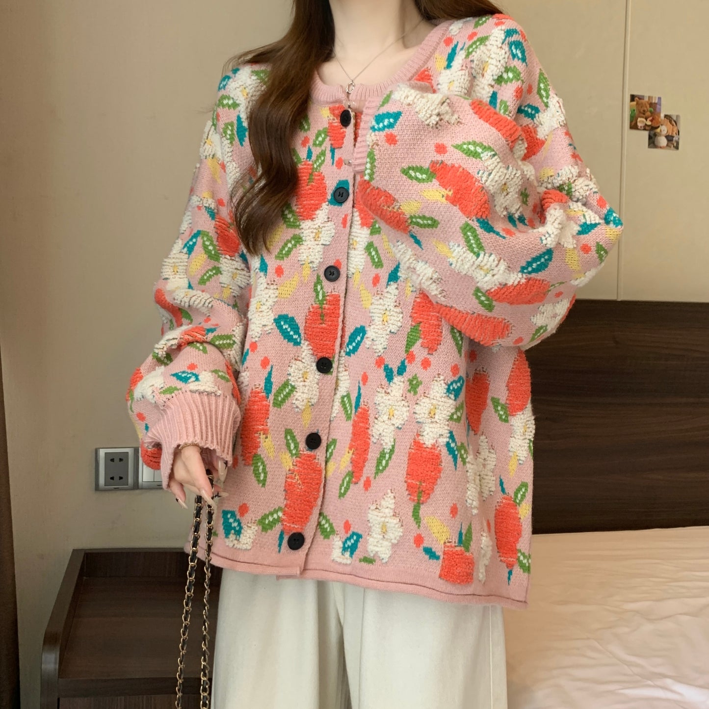 Hot New Items at Buy Center: Popular Beautiful Sweater Coat Early Fat Sister Slimming Retro Floral Knitted Cardigan Top