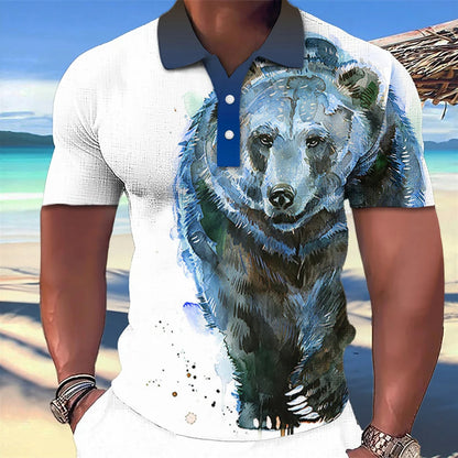 Newly Released at Buy Center: 3D Wolf Printed Casual Short-sleeved Street Hip-hop T-shirt Breathable Pullover Men's Polo Shirt PP52870GC