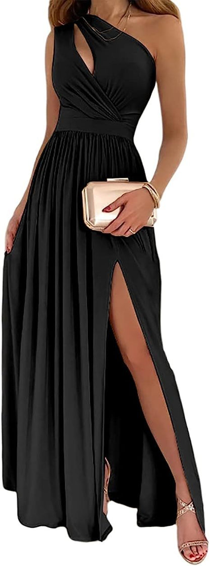 Women's One Shoulder High Split Cutout Sleeveless Elegant Sexy Cocktail Maxi Dress Buy Center