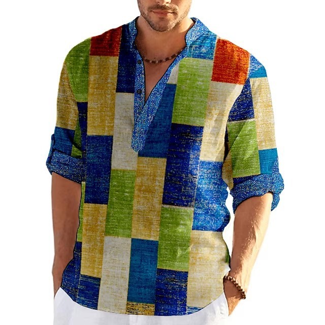 Buy Center Handpicked- Simple Printed Stand Collar Men's Casual Shirt