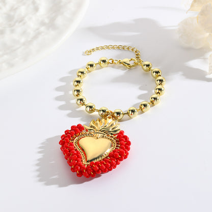 Retro Small Rice-shaped Beads Hand-woven Heart Bracelet Buy Center