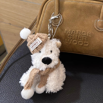 Porte-clés en peluche mignon West Highland avec pendentif en forme de chiot de dessin animé