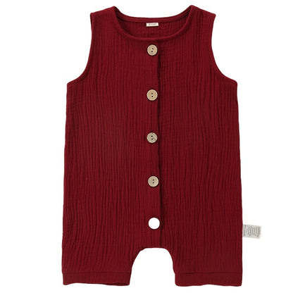 Hot New Items at Buy Center: A-class Solid Color Baby Summer Pure Cotton One-piece Garment Jumpsuits Wine Red