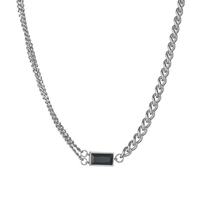 Black Square Diamond Necklace Titanium Steel Hip Hop Buy Center