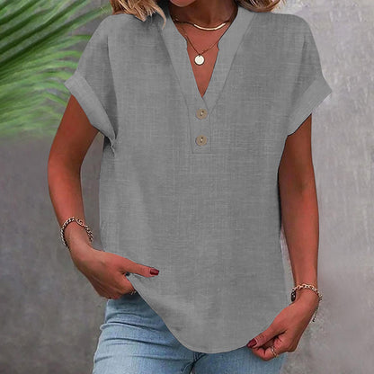 Stand Collar Button Short Sleeve Women's Shirt Buy Center