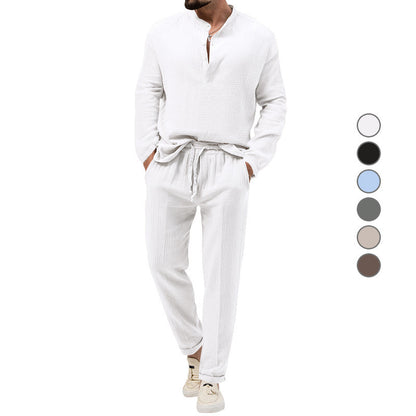 Solid Color Casual T-shirt Long Sleeve Shirt Trousers Suit Buy Center