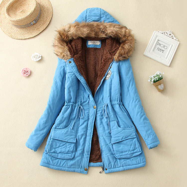 Autumn And Winter New Women's Plus Size Thickened Calibration Long-sleeved Hooded Lamb Wool Cotton-padded Jacket Buy Center