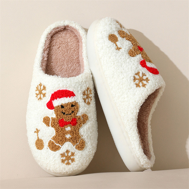 Christmas Snowflake Gingerbread Slippers Winter Indoor Non-slip Floor Bedroom Fuzzy House Shoes For Women Home Slippers Buy Center