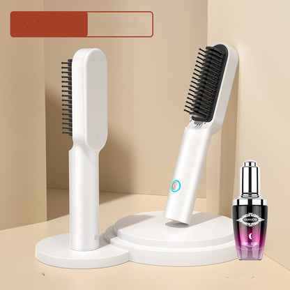 Fresh on the Scene at Buy Center: USB Portable Hot Air Comb Rechargable Professional Hair Dryer Brush 2 In1 Mini Hair Straightener Curler Brush Hair Styler Pearl white suit USB 4000MAH battery