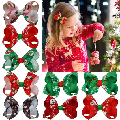 Santa Claus Printed Bow Barrettes European And American Buy Center