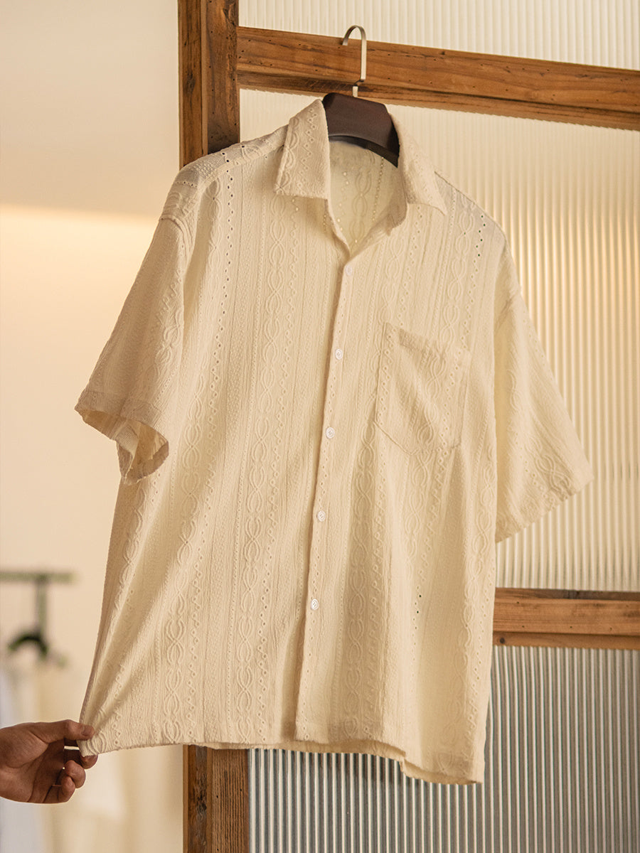 Fresh Arrivals at Buy Center: Jacquard Hollow Shirt Men's Vintage Shirt