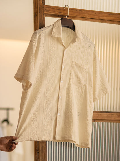 Fresh Arrivals at Buy Center: Jacquard Hollow Shirt Men's Vintage Shirt