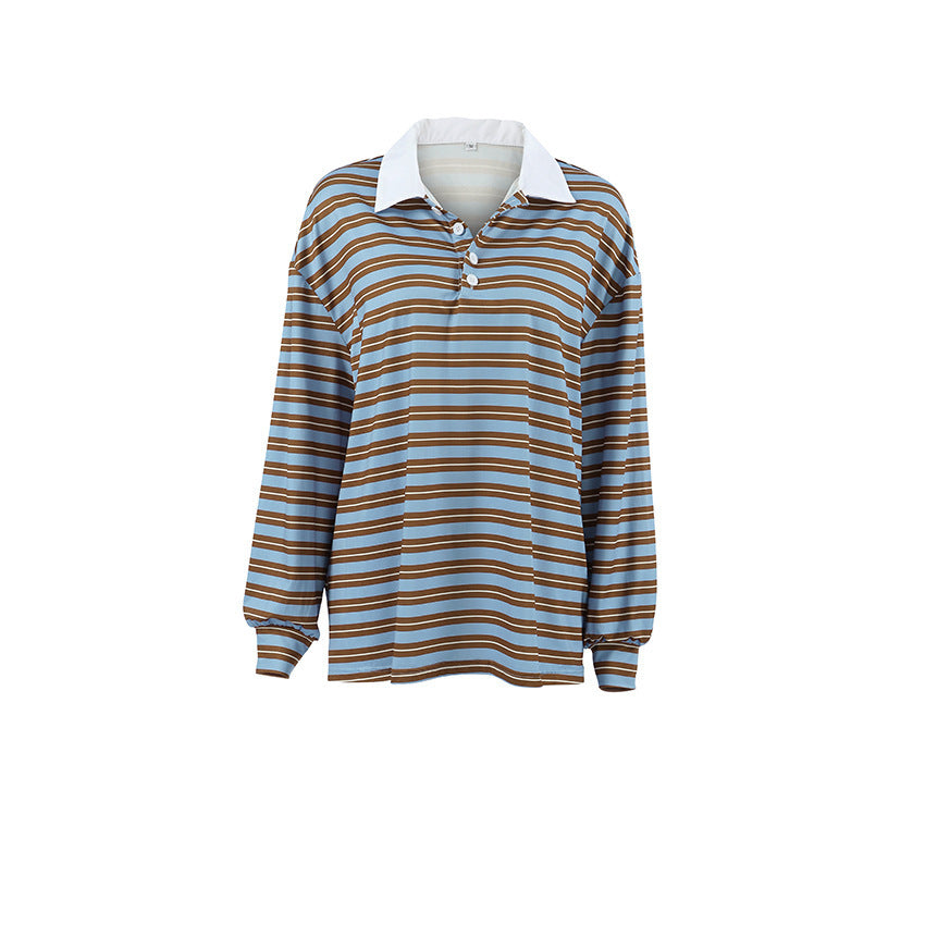 Buy Center Premium-V-collar Contrast Color Striped Long Sleeve T-shirt Fashion