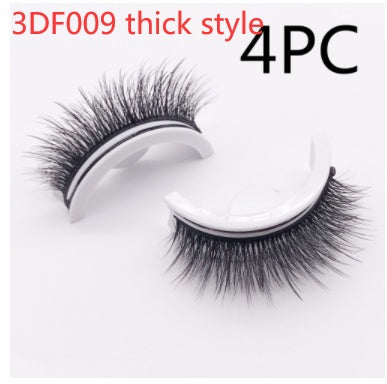 Buy Center Premium-Reusable 3D Mink Lashes Natural False Eyelashes Self Adhesive Fake Glue Free Makeup Eyelash Extension Silk 3DF009 thick style PVC round box 4PCS