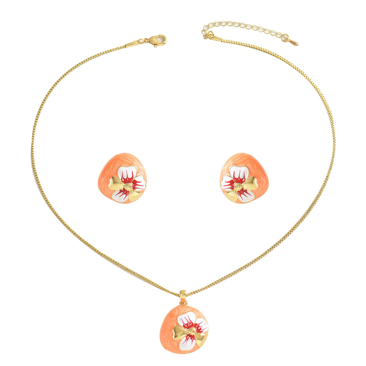 Buy Center Exclusive Offer-Necklace And Earrings Suite Women's Oil-coated Flower Design