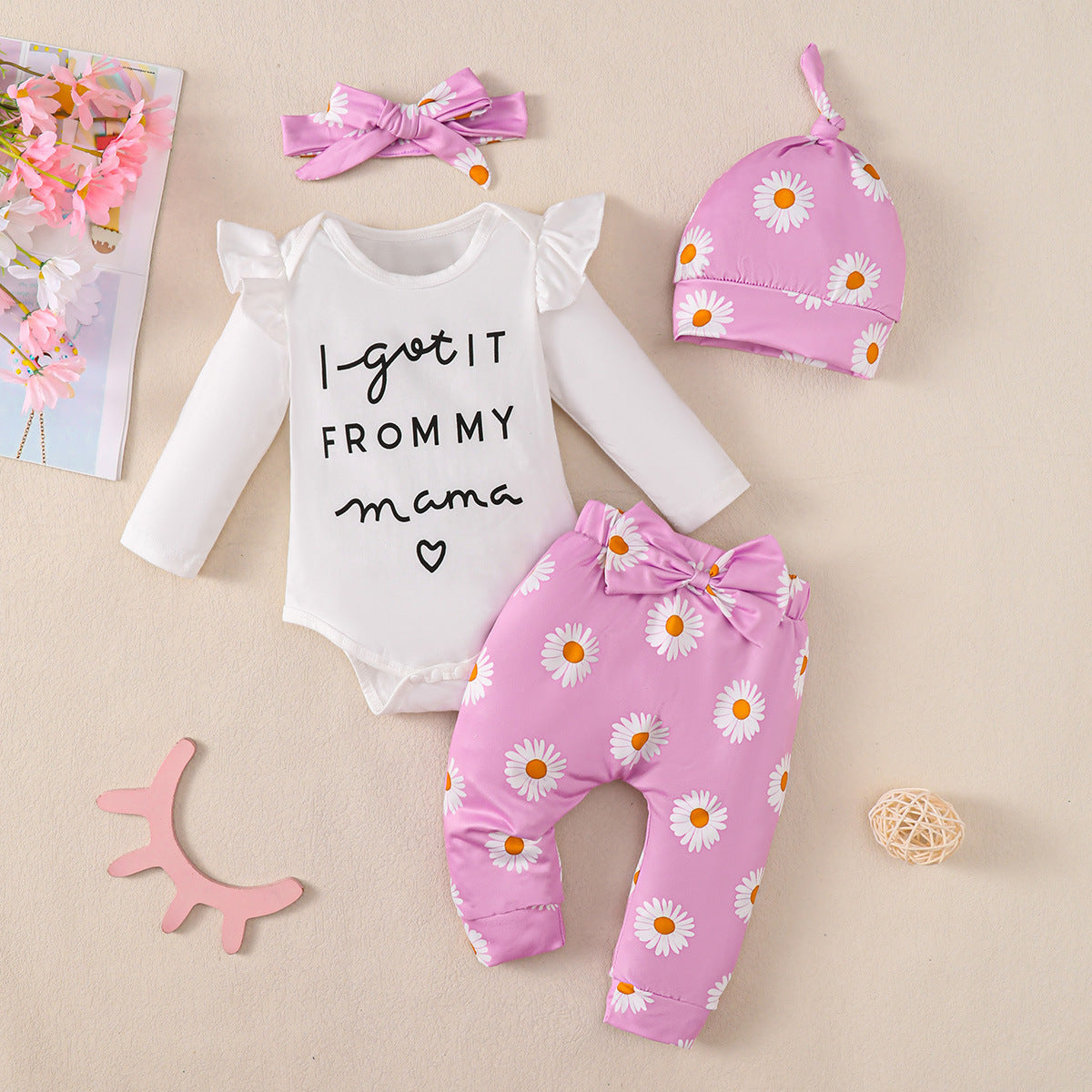 Fresh Arrivals at Buy Center: Baby Girl Cotton Romper 4-piece Set