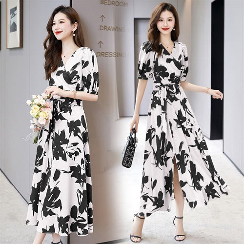 Fashion V-neck Printed Short Sleeve Dress Women Buy Center