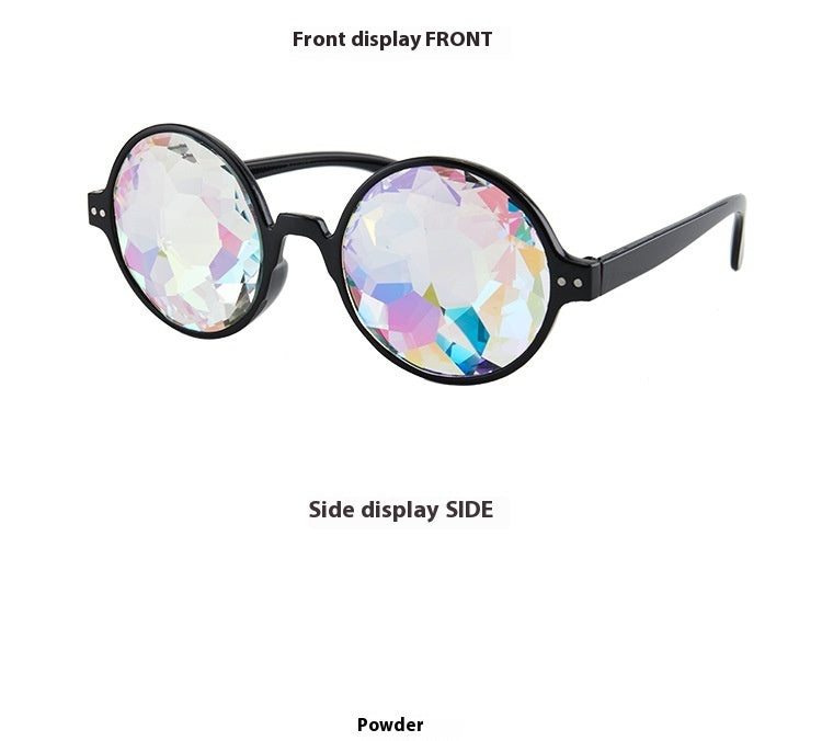 Shop Now at Buy Center-Kaleidoscope Concert Sunglasses Glass Faceted Mosaic Glasses Black Frame