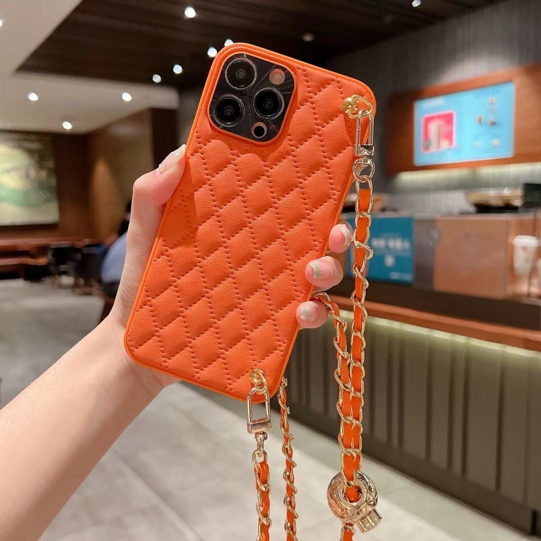 Just Arrived at Buy Center: Phone Case Diamond Plaid Crossbody Protective Sleeve Flame Orange Can Be Adjusted