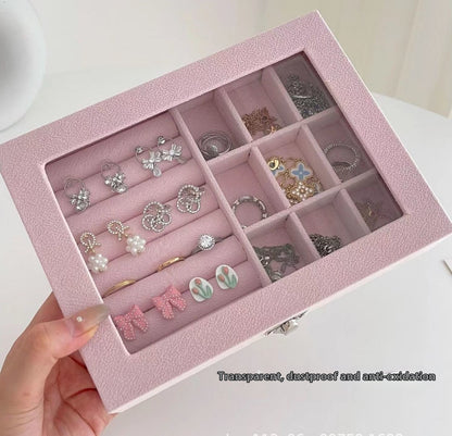 Fresh Arrivals at Buy Center: Large Capacity Flannel Jewelry Box Ring Necklace Finishing Box Pink Flannel Flip Box