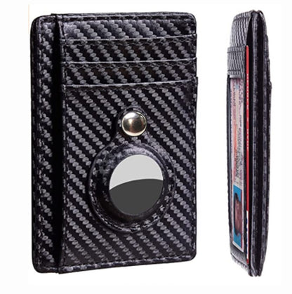 AirTag Wallet Anti Theft Bullet Card Bag Multi-functional Rfid Card Holder Men's Leather Slim Wallets For Airtag Air Tag Clip carbon fiber black