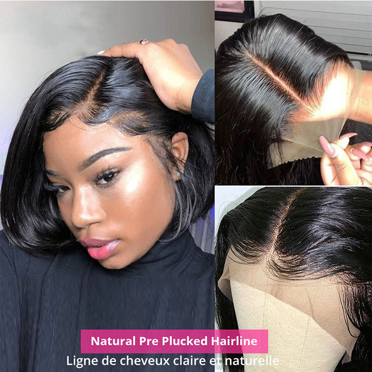 Perruque Bob Lace Frontal Wig 13x4 en cheveux humains raides