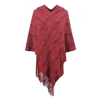 Hooded Striped Tassel Cape And Shawl Women Buy Center