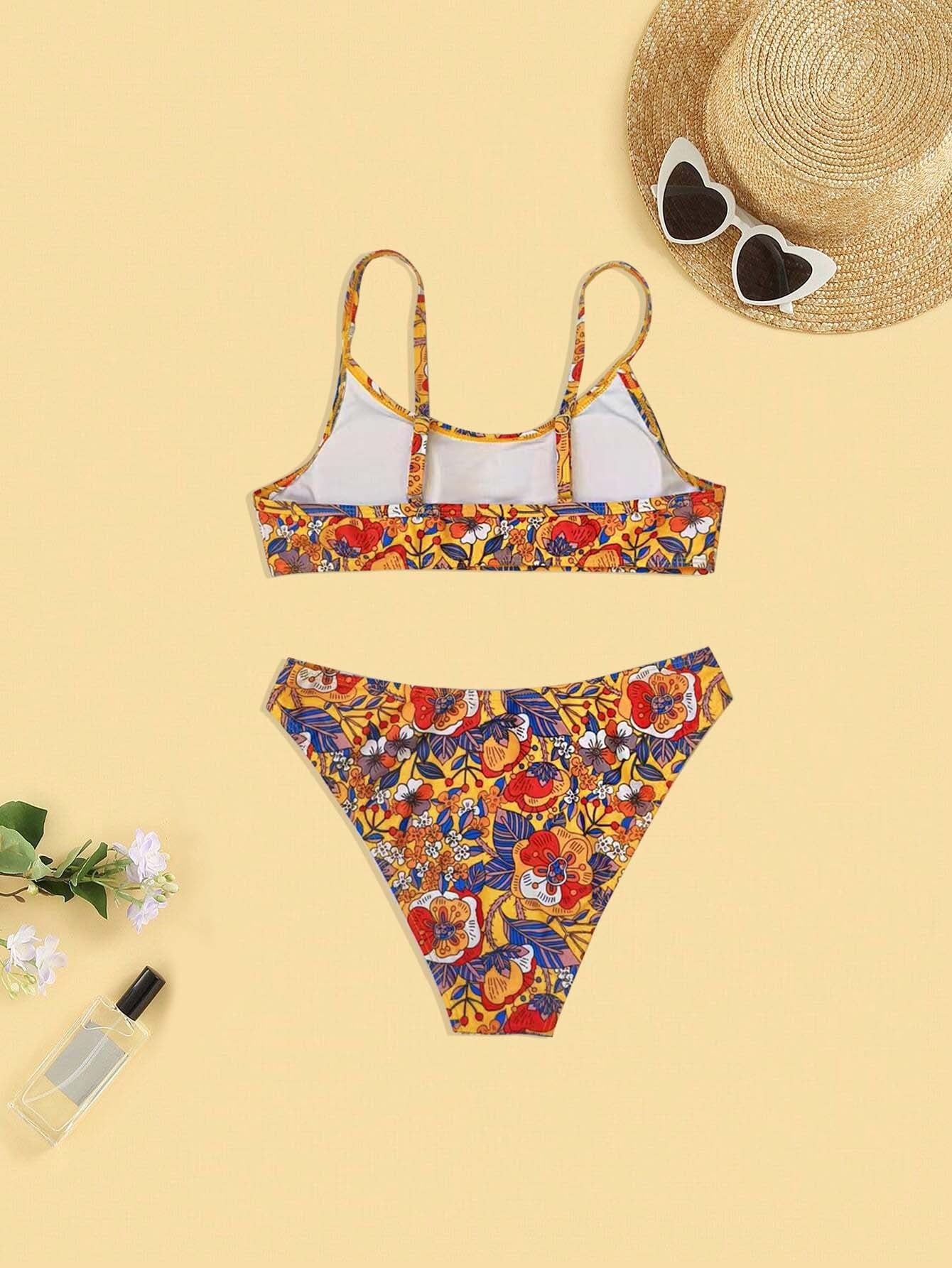 Newly Arrived at Buy Center: Plus Size Floral Print Strap Women's Bikini Swimsuit