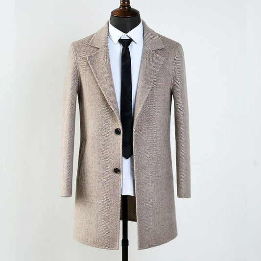 Double-faced Woolen Goods Wool Overcoat Mid-length Herringbone Pattern Handsome Jacket | Men's Clothing4 | Buy Center