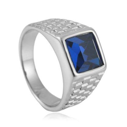 Newly Arrived at Buy Center: Ornament Titanium Steel Multi-color Stone Personality Square Ring Silver Blue Stone Beauty