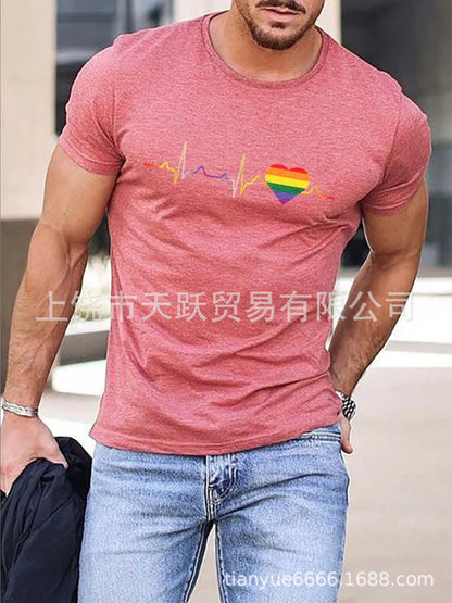 Buy Center Hot Pick-Men's Short-sleeved Shirt Fashion Casual Printing 3D Letter T-shirt Pink