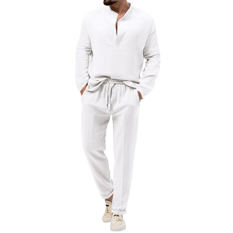 Solid Color Casual T-shirt Long Sleeve Shirt Trousers Suit Buy Center