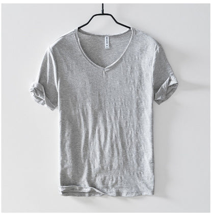 Newly Released at Buy Center: Simple Solid Color T-shirt Slub Cotton Men's Short-sleeved T-shirt Light Grey M