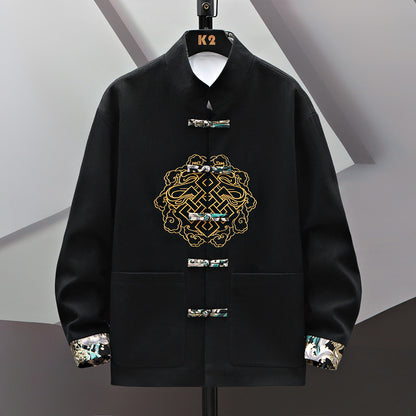 Now Available at Buy Center: Embroidered Chinese Costume Buckle Chinese Coat Black