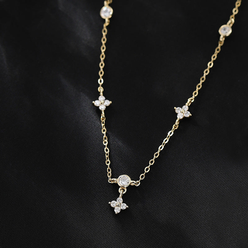 Buy Center Premium-Women's Sterling Silver Clover Necklace Star Zircon Gold 925 Silver