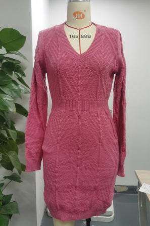 Women's V-neck Twist Knitted Dress Buy Center