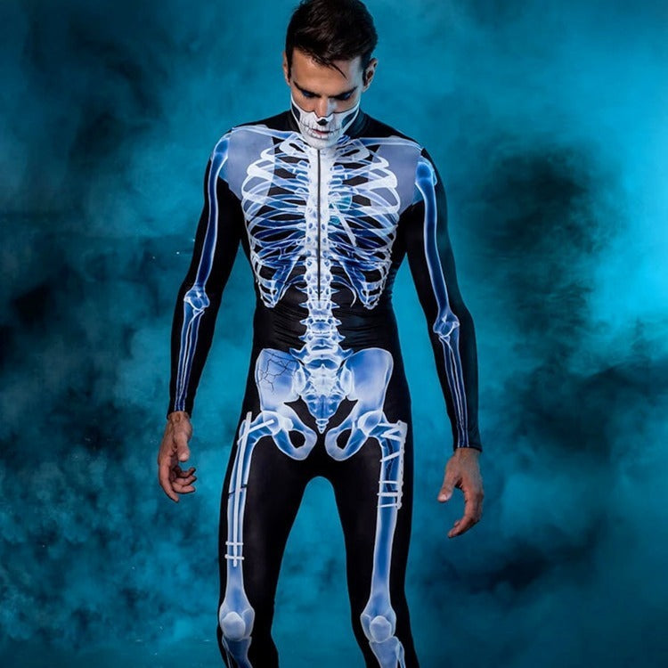 Fresh Arrivals at Buy Center: Halloween Long Sleeve Tights See-through Skeleton 3D Printed One-piece